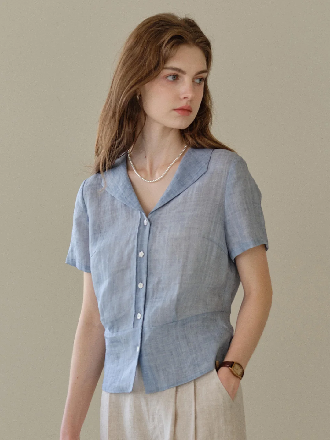 Emily V-Neck Ramie Blouse