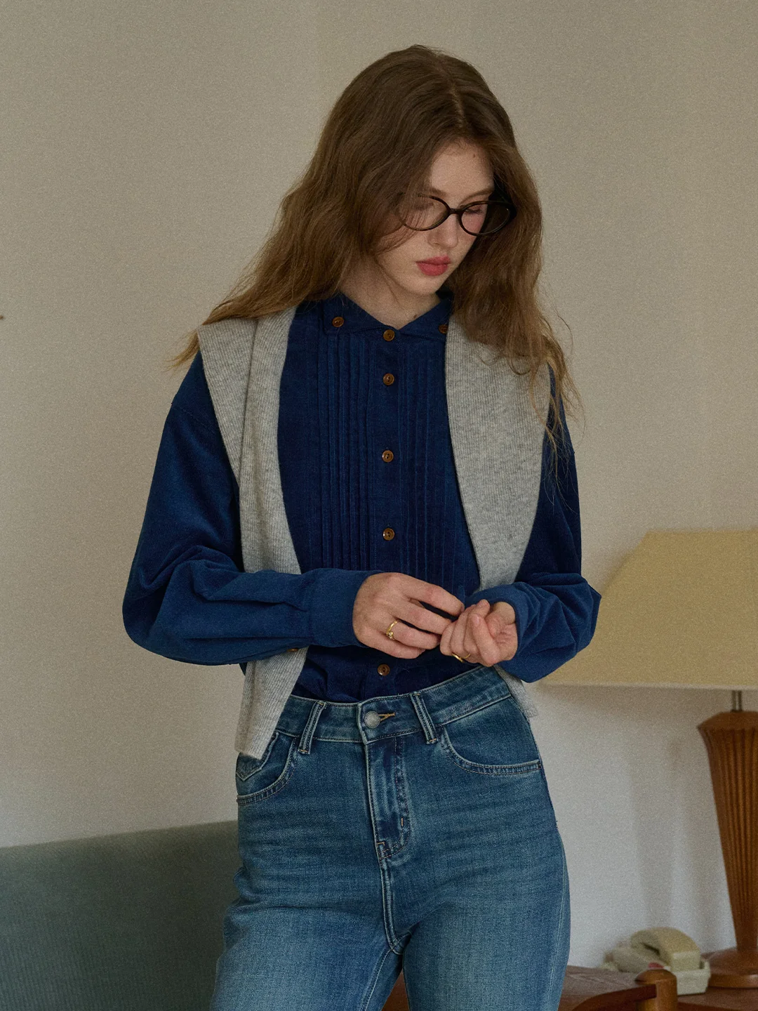 Ailani Stand Collar 100% Cotton Corduroy Shirt