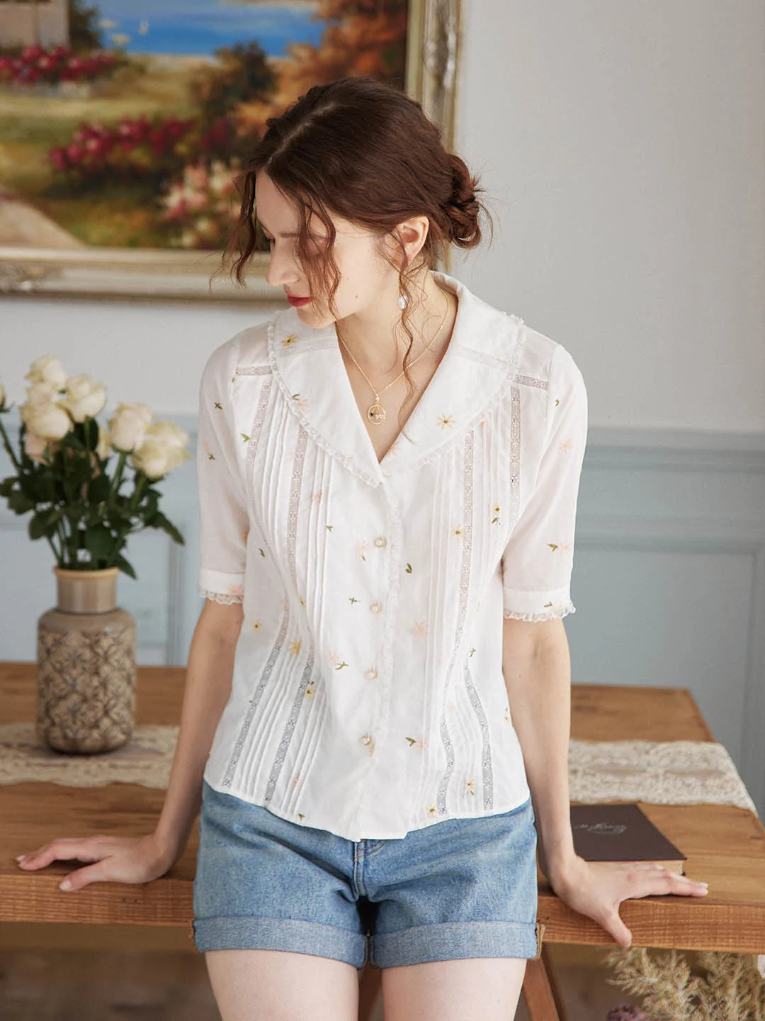Erin 100% Cotton V-Neck Blouse