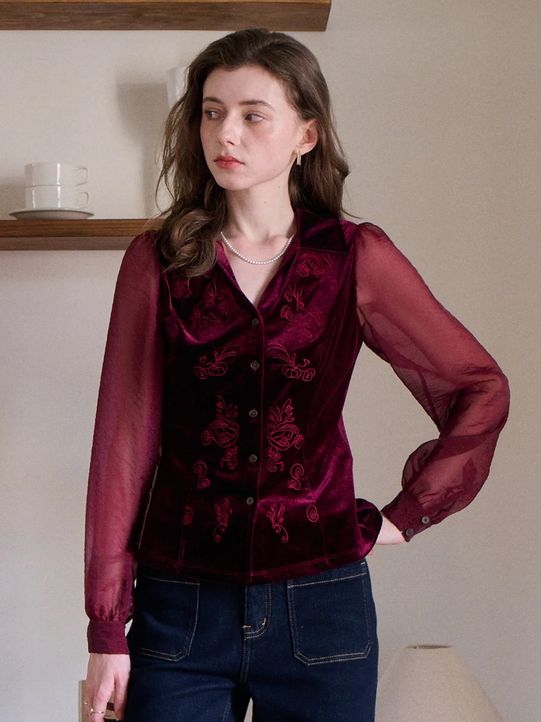 Sevyn V-Neck Velvet Blouse