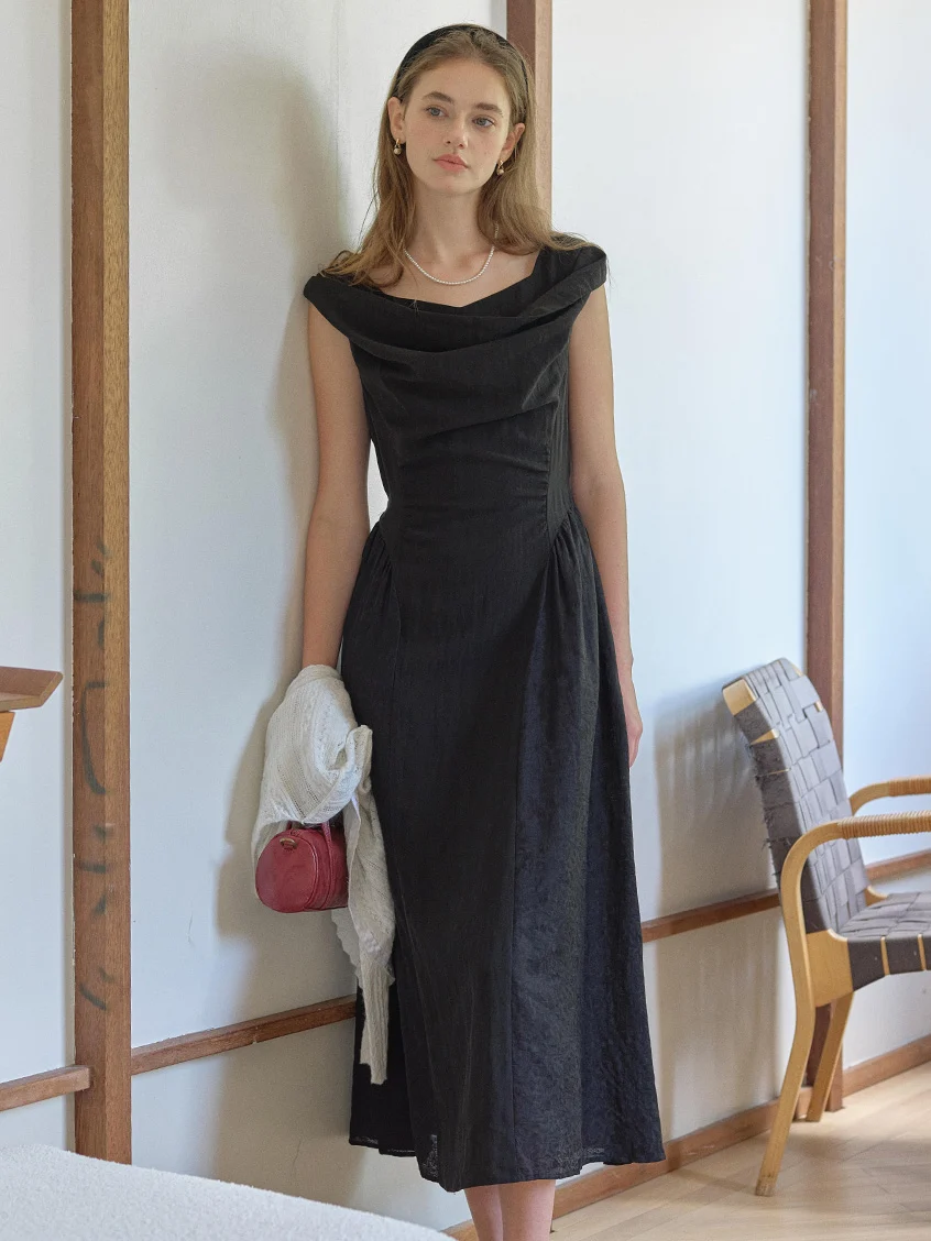 Skyla Waist-Cinched Sleeveless V-Neck Dress