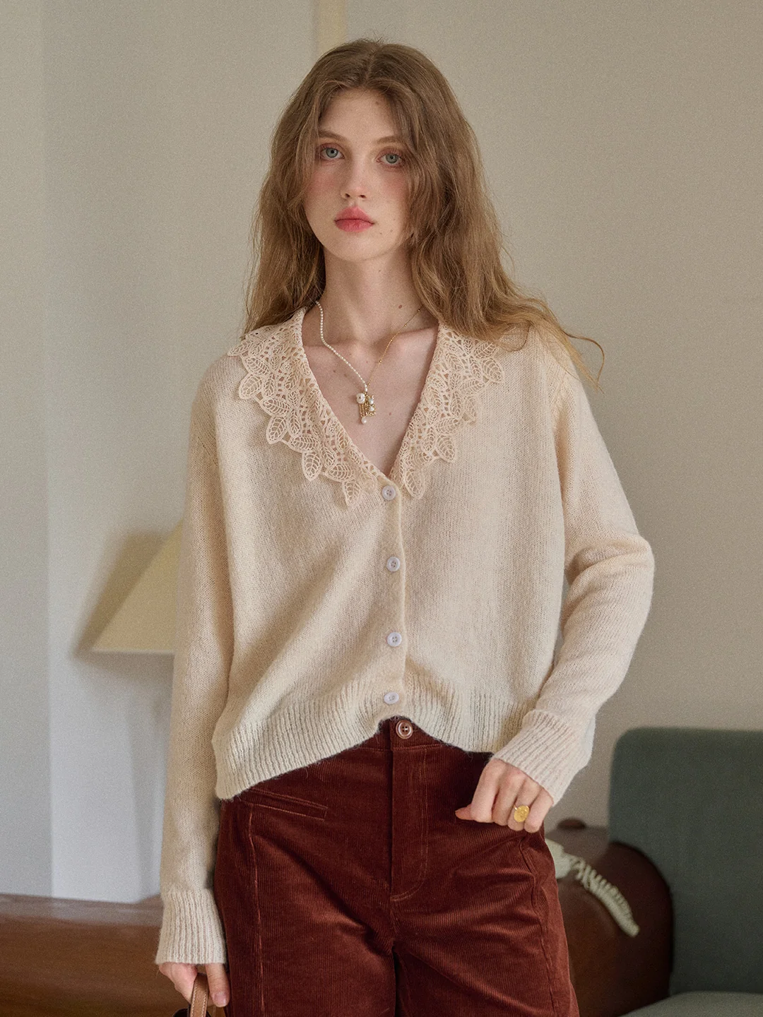 Charlee V-Neck Lace Embroidery Cardigan