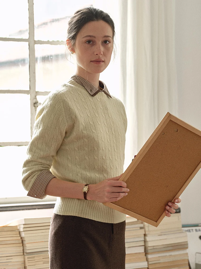 Shay Cable-Knit Lightweight Wool-Cashmere Sweater