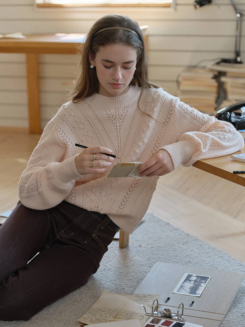 Araya Round Neck Pointelle Knit Sweater