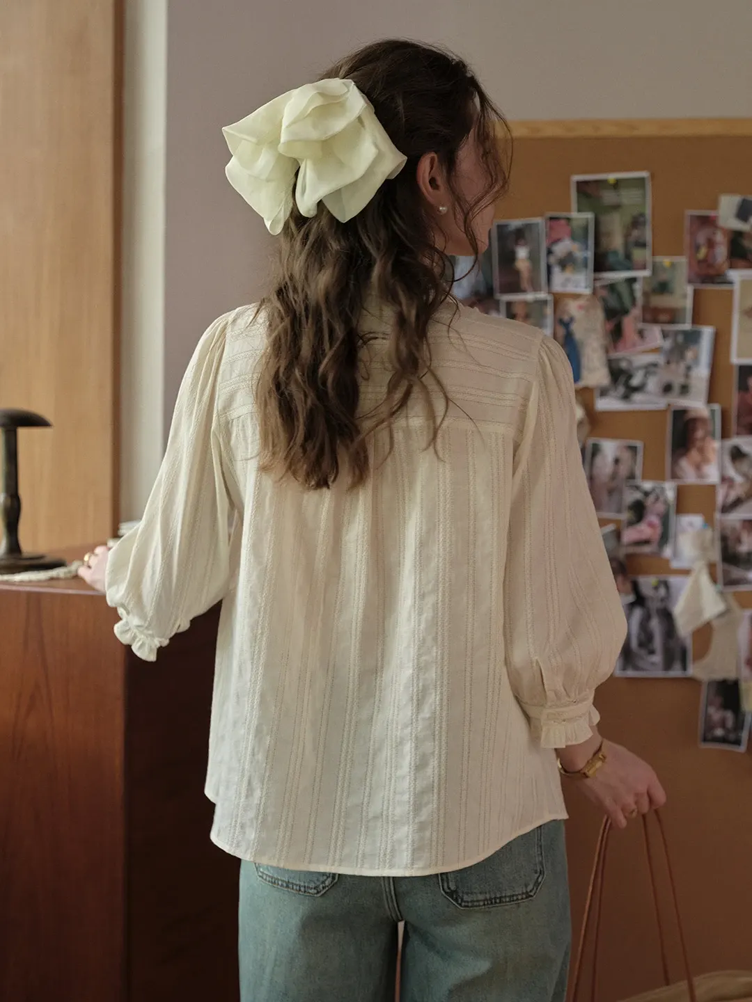 Emiliana Lace Neck 100%Cotton Blouse