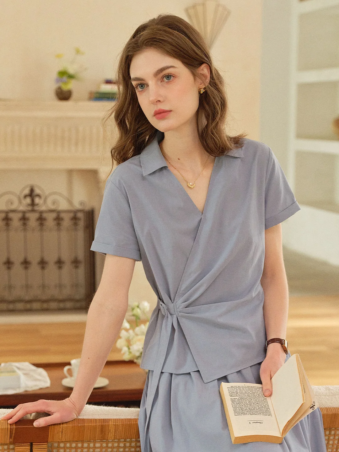 Cassia V-Neck Cotton Blouse