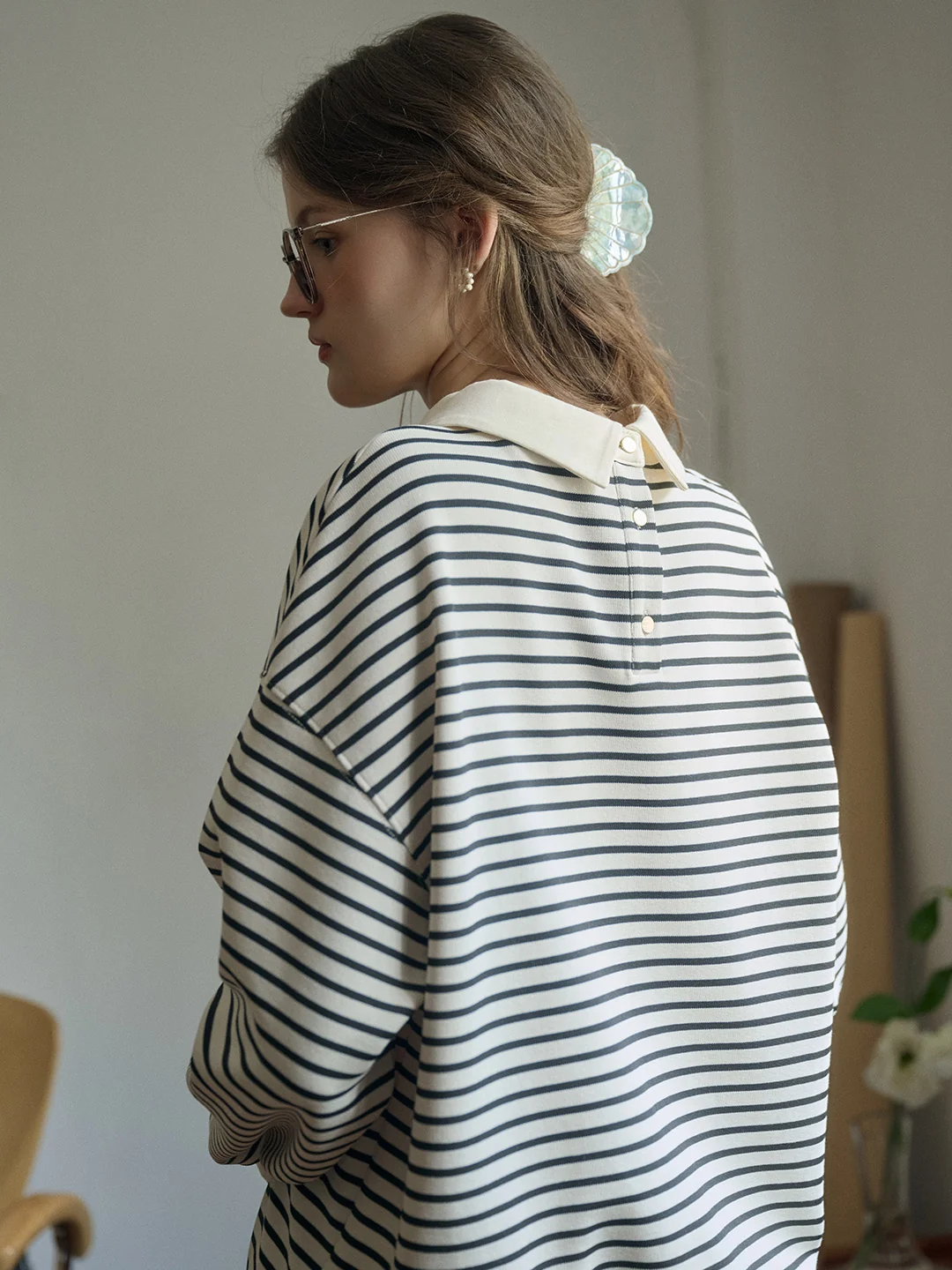 Luella SR Logo Embroidered Contrast Collar Striped Sweatshirt