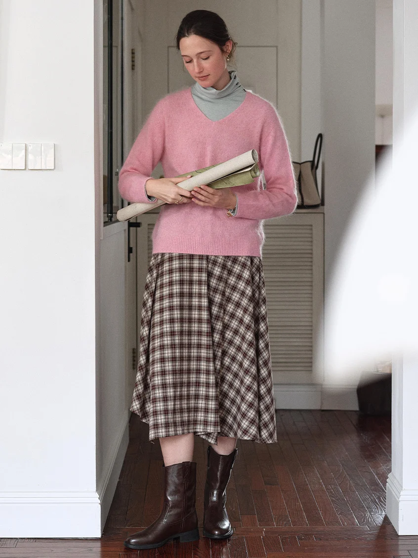 Varvara 100% Cotton Irregular-Hem Plaid Midi Skirt