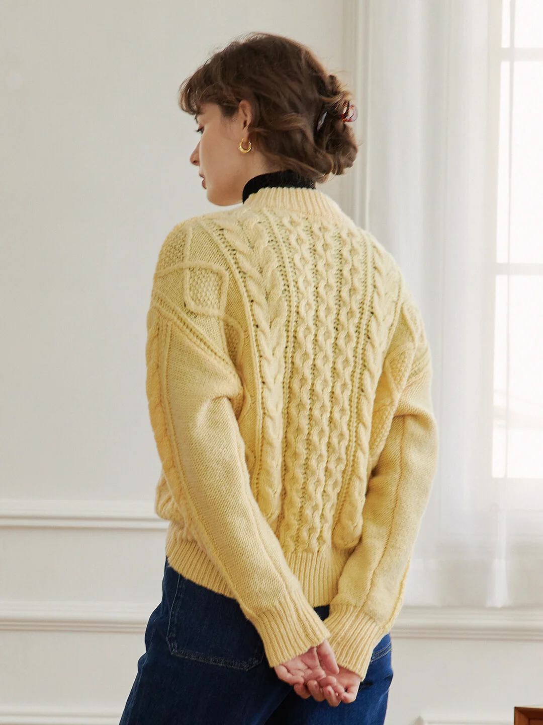 【Final Sale】Raina Cable Yellow Irish Knit Wool Sweater