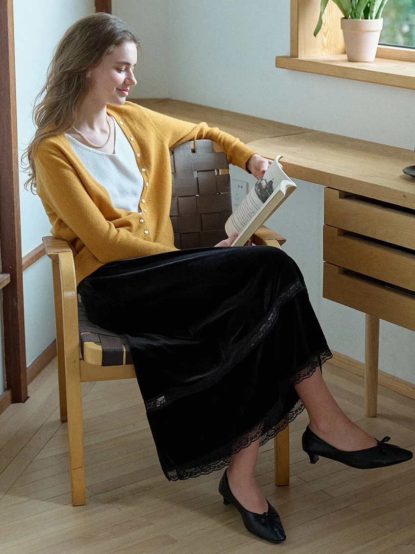 Violette All-Purpose Lace Velvet Midi Skirt