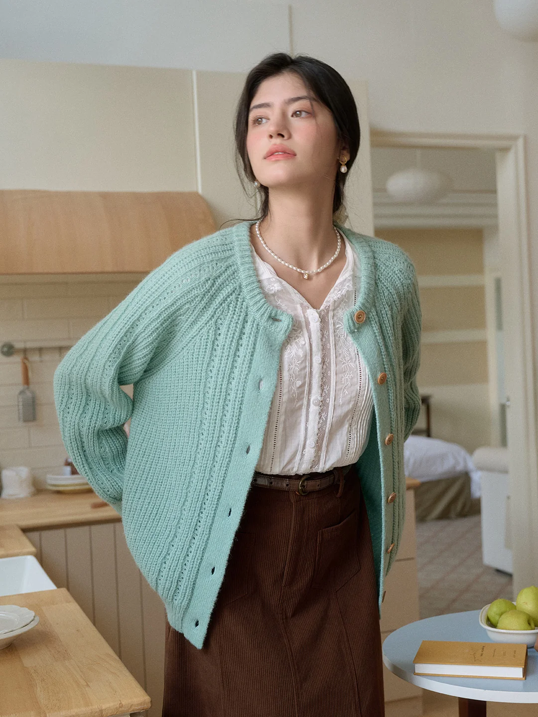 Destiny Round Neck Ribbed Wool Cardigan