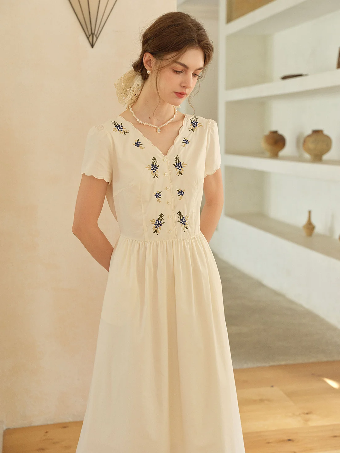 Allison V-Neck Embroidered 100% Cotton Dress