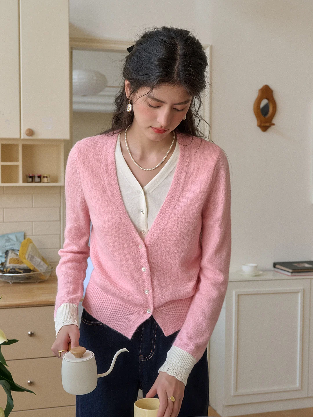 Madeleine V-Neck Faux Layered Wool Top
