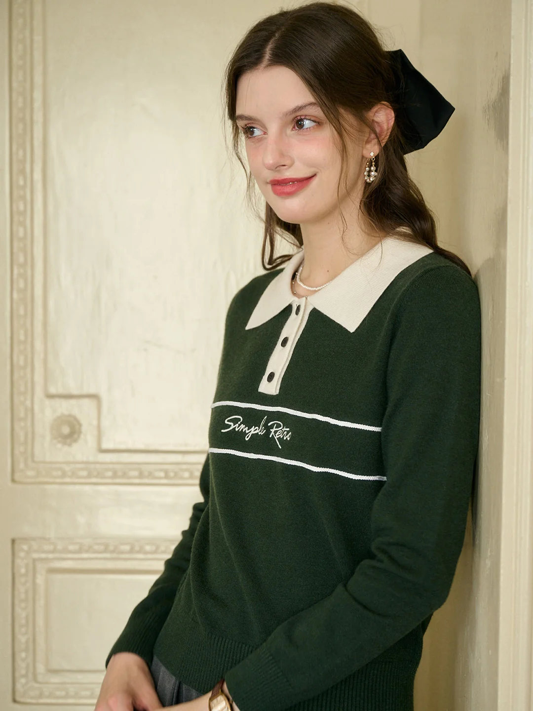 【Final Sale】Lara Versatile Polo Collar SR Logo Top