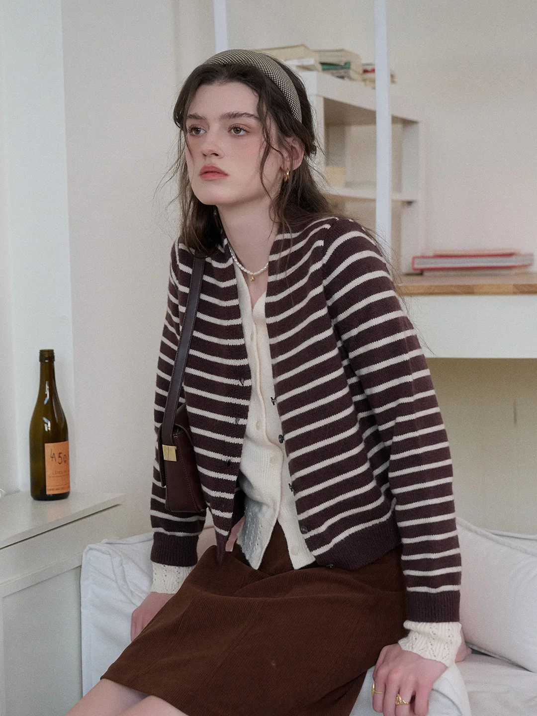 Frankie V-Neck Stripe Wool Cardigan