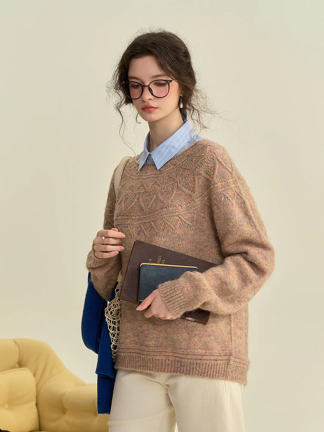 Aspyn Classic Round Neck Knitted Wool Sweater - Dark Red