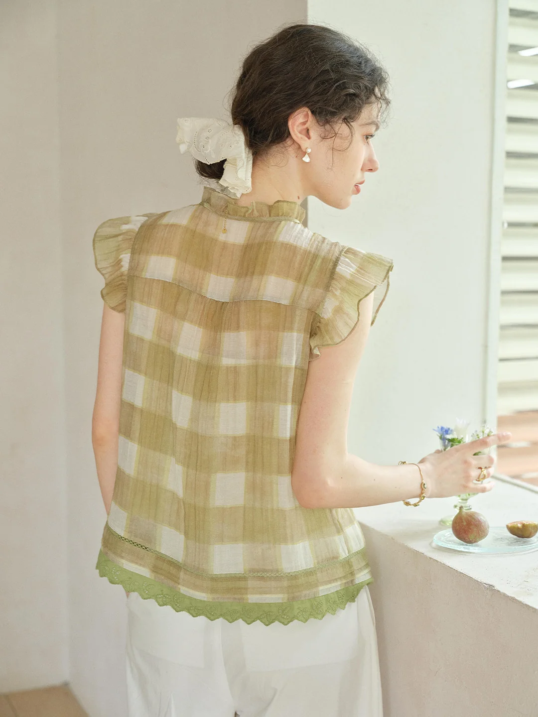Janelle V-Neck Plaid Blouse