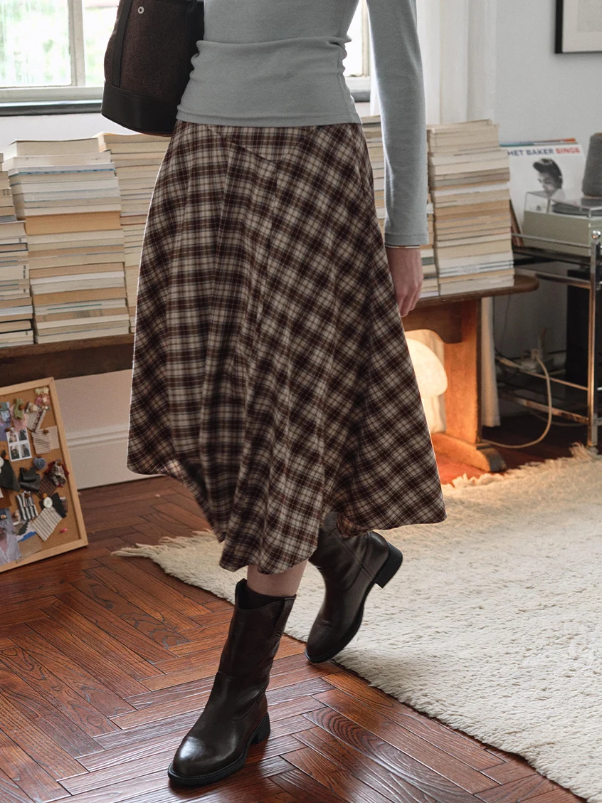 Varvara 100% Cotton Irregular-Hem Plaid Midi Skirt