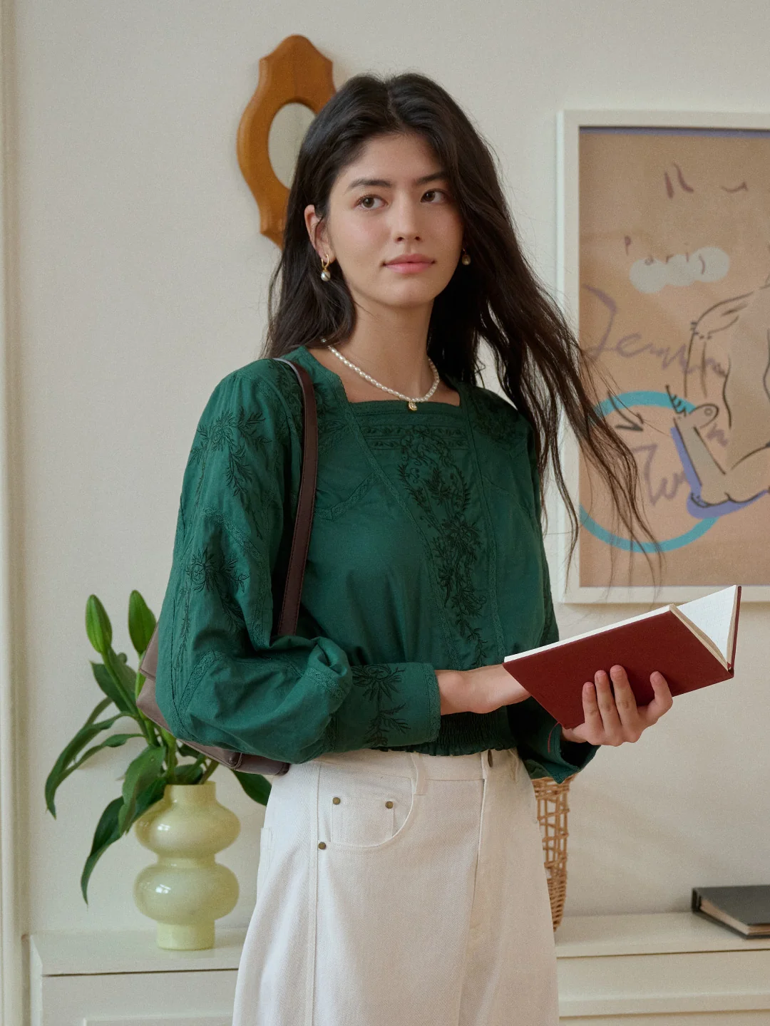 【Final Sale】Oakley Square Neck Embroidery 100% Cotton Blouse