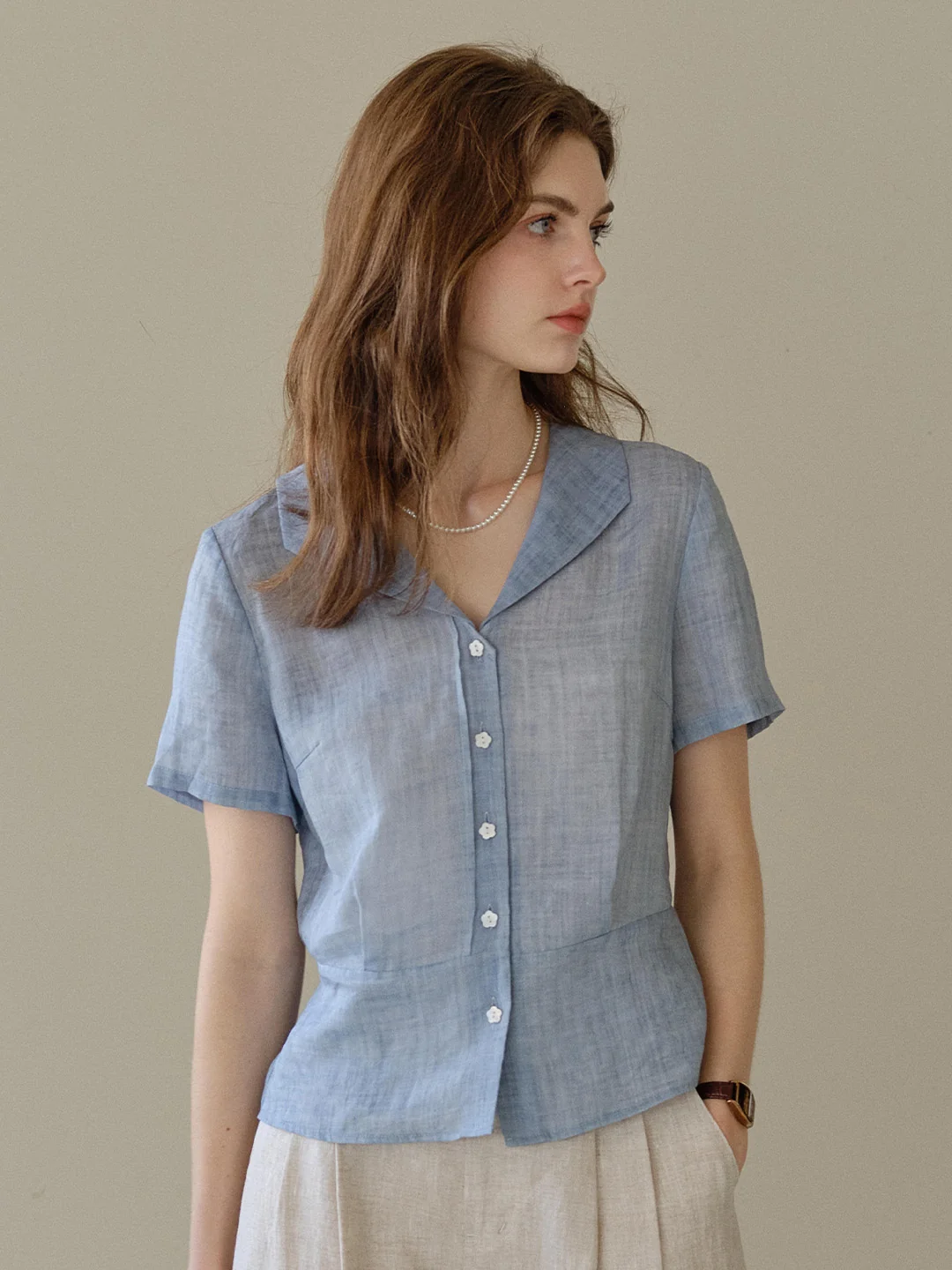 Emily V-Neck Ramie Blouse
