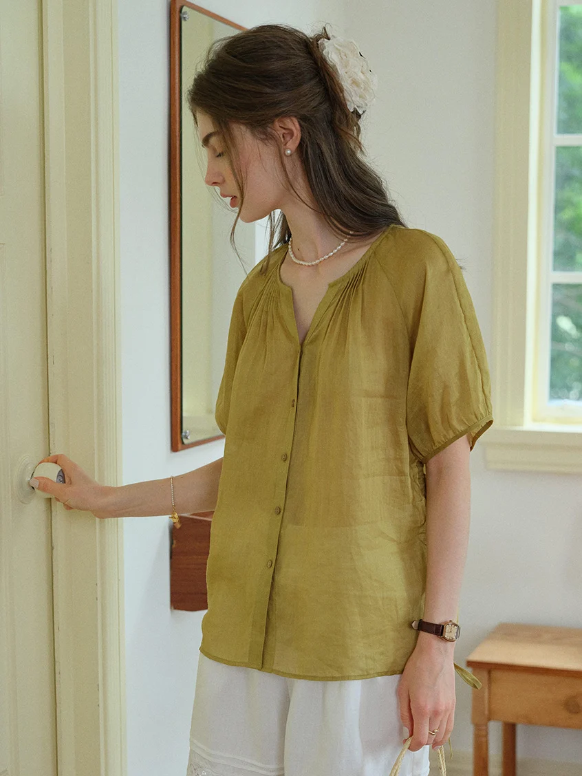 Serena Round Neck 100%Ramie Blouse