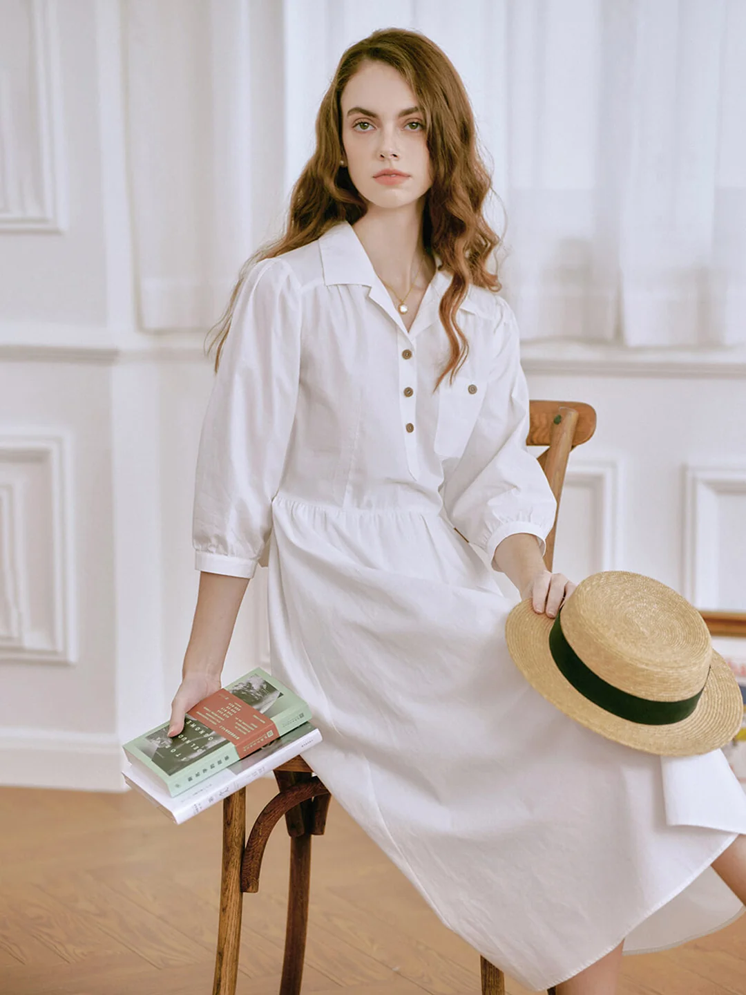 【Final Sale】Celeste Lapel Pocket Button-on 100% Cotton Dress