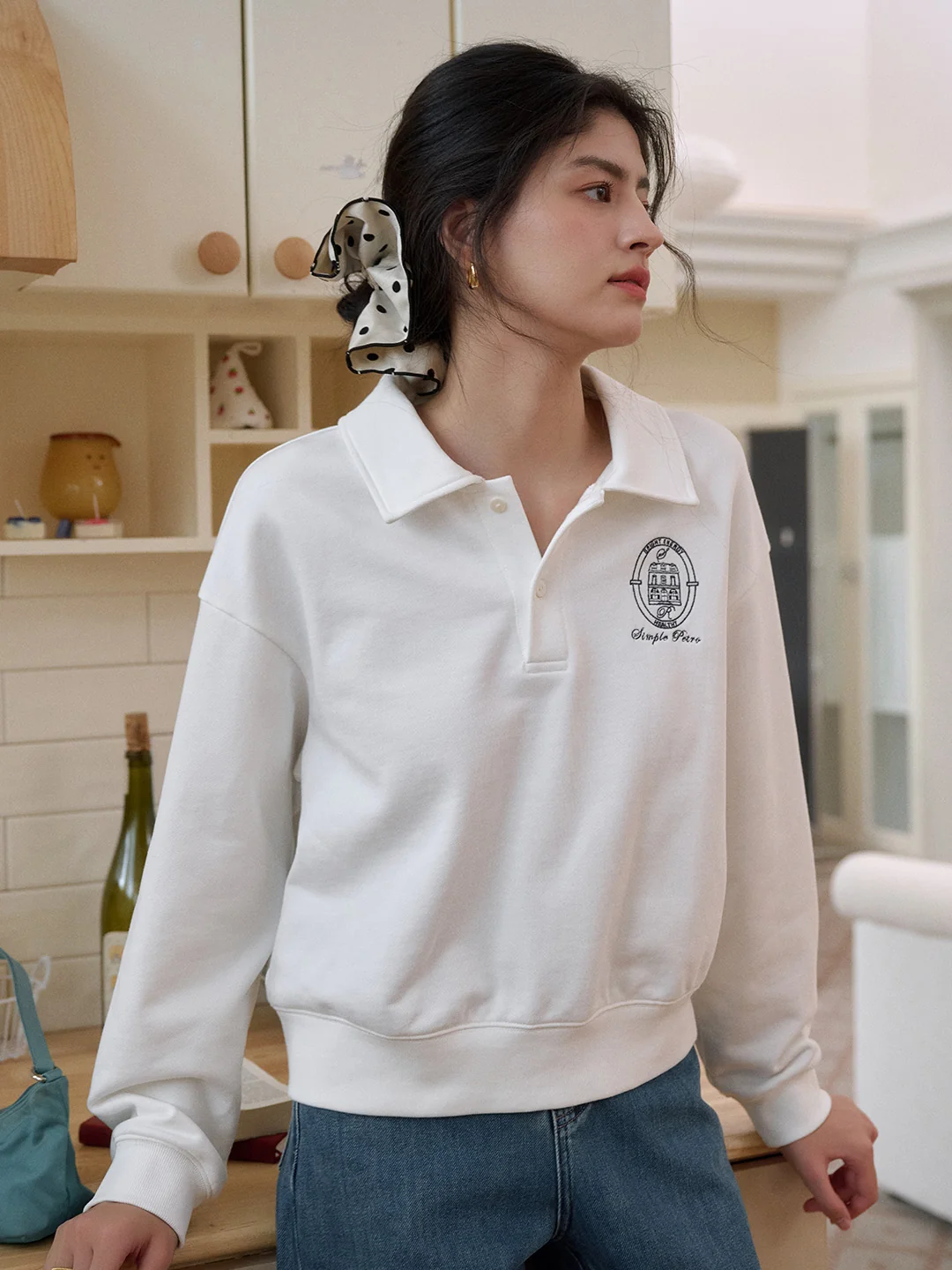 Daleyza Polo Collar 100% Cotton Sweatshirt