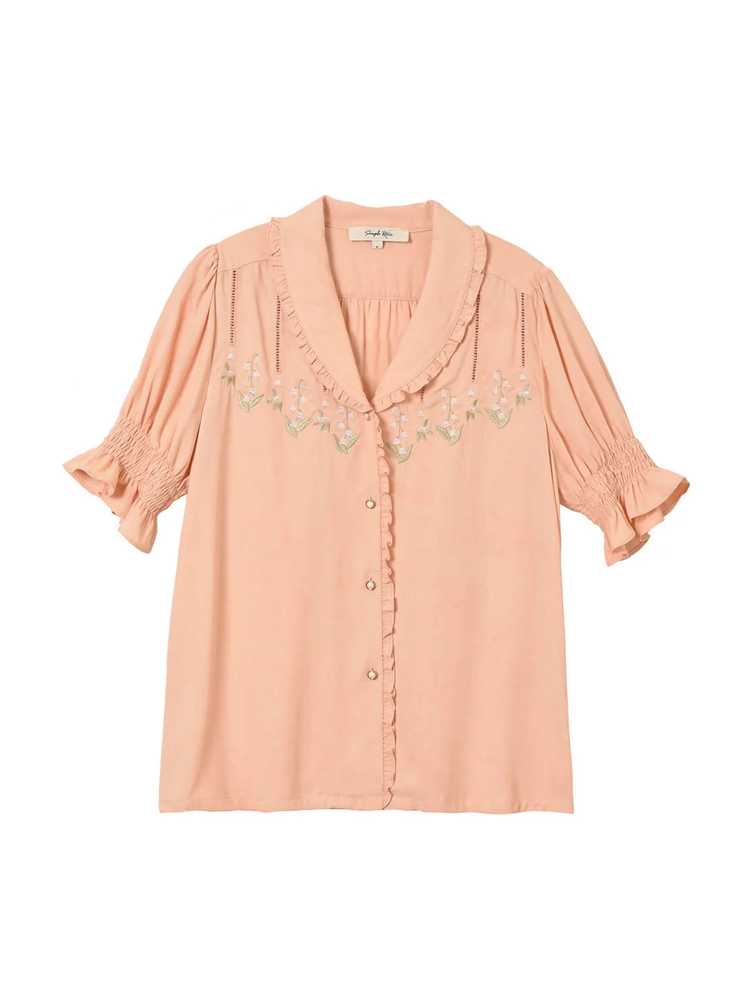 Convallaria Floral Embroidered Orange Puff Top