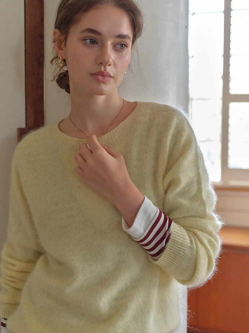 Tru Cloud-Soft Wool Round Neck Sweater Bright Yellow