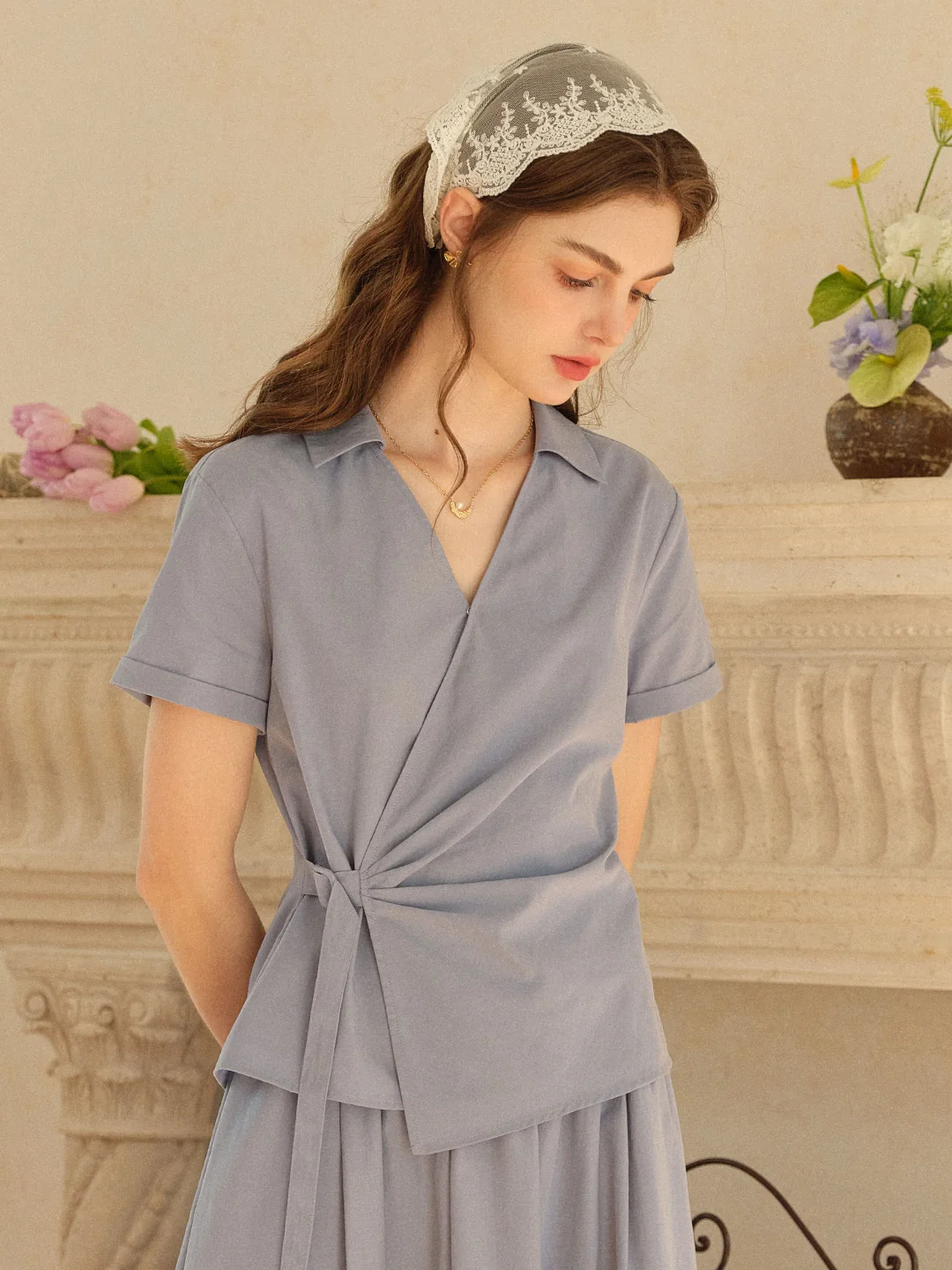 Cassia V-Neck Cotton Blouse