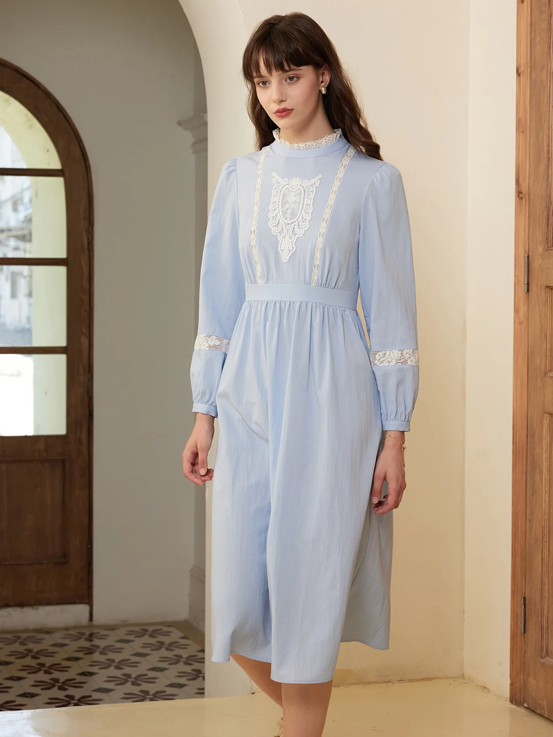 【Final Sale】Zainab Elegant Half Turtleneck Lace Panel Dress
