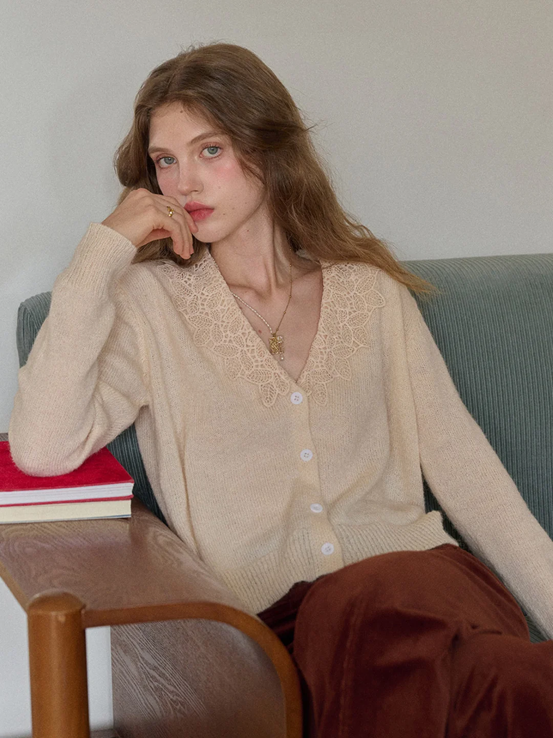 Charlee V-Neck Lace Embroidery Cardigan