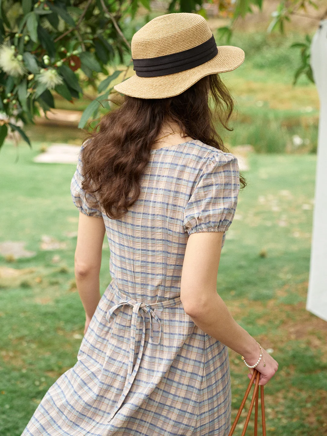 Nyra V-Neck Plaid 100% Cotton Dress