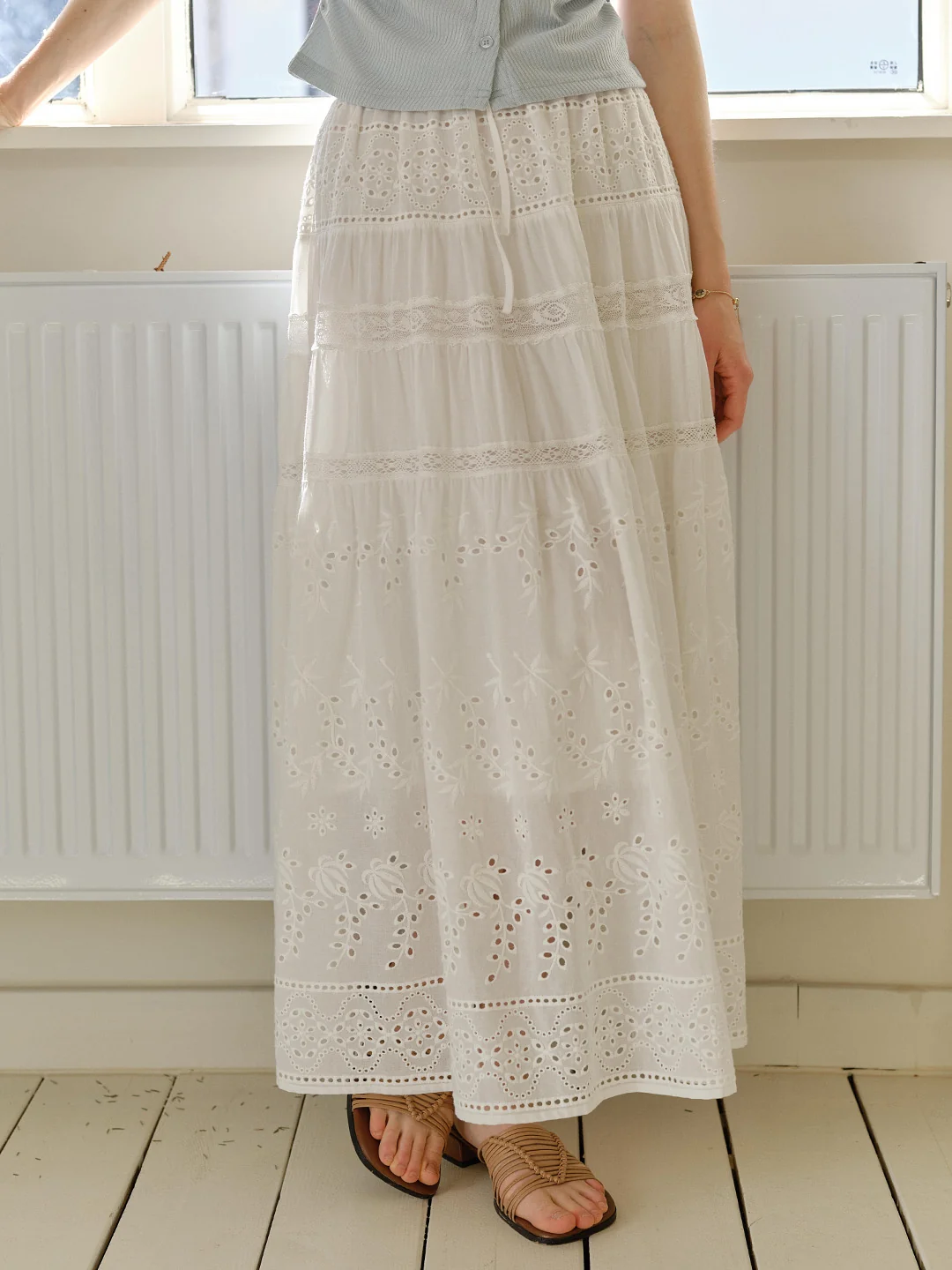 Samara Hollow Lace Embroidered 100% Cotton Skirt
