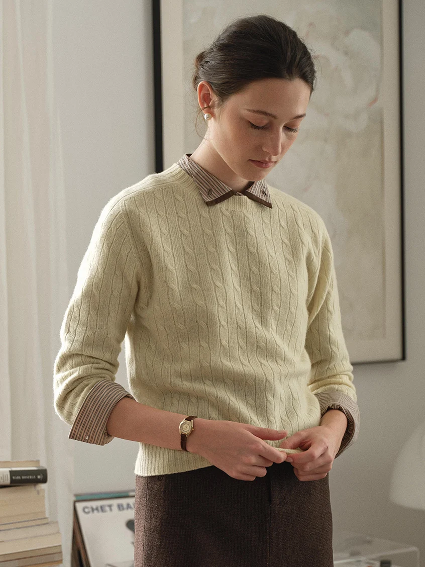 Shay Cable-Knit Lightweight Wool-Cashmere Sweater