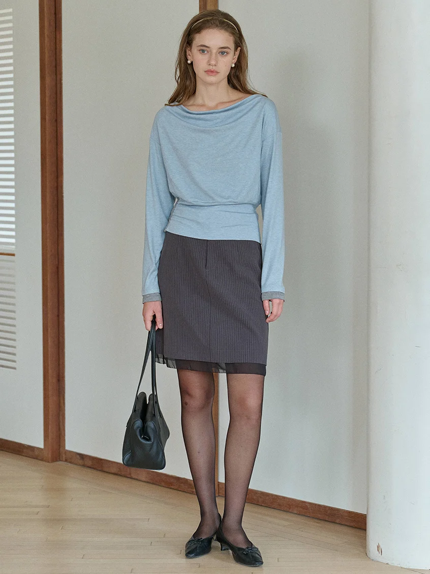 Indigo Cowl Neck Draped Flattering Top