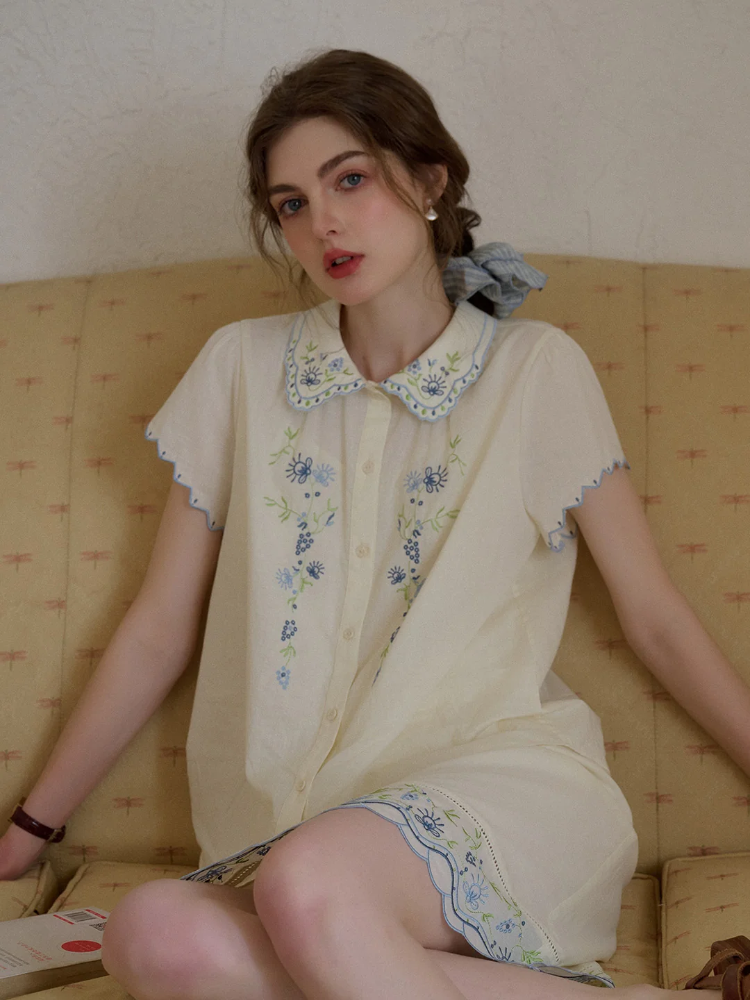 Alora Peter Pan Collar Embroidery 100% Cotton Blouse