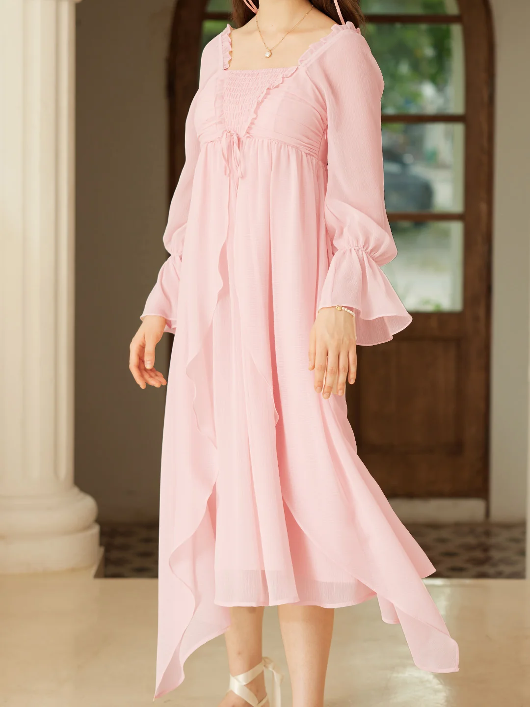 【Final Sale】Lakelyn Romantic Sweet Square Neck Pink Dress