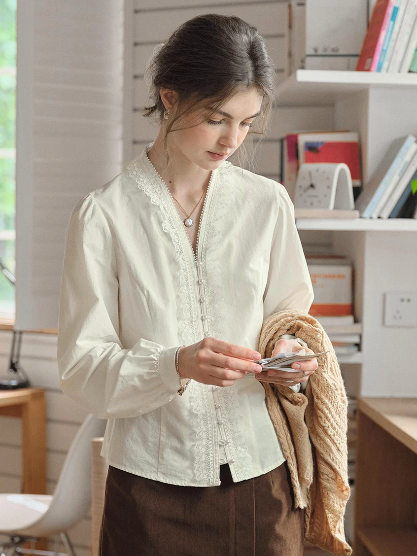 Melanie Cloud Cotton-Linen Ruffle Blouse