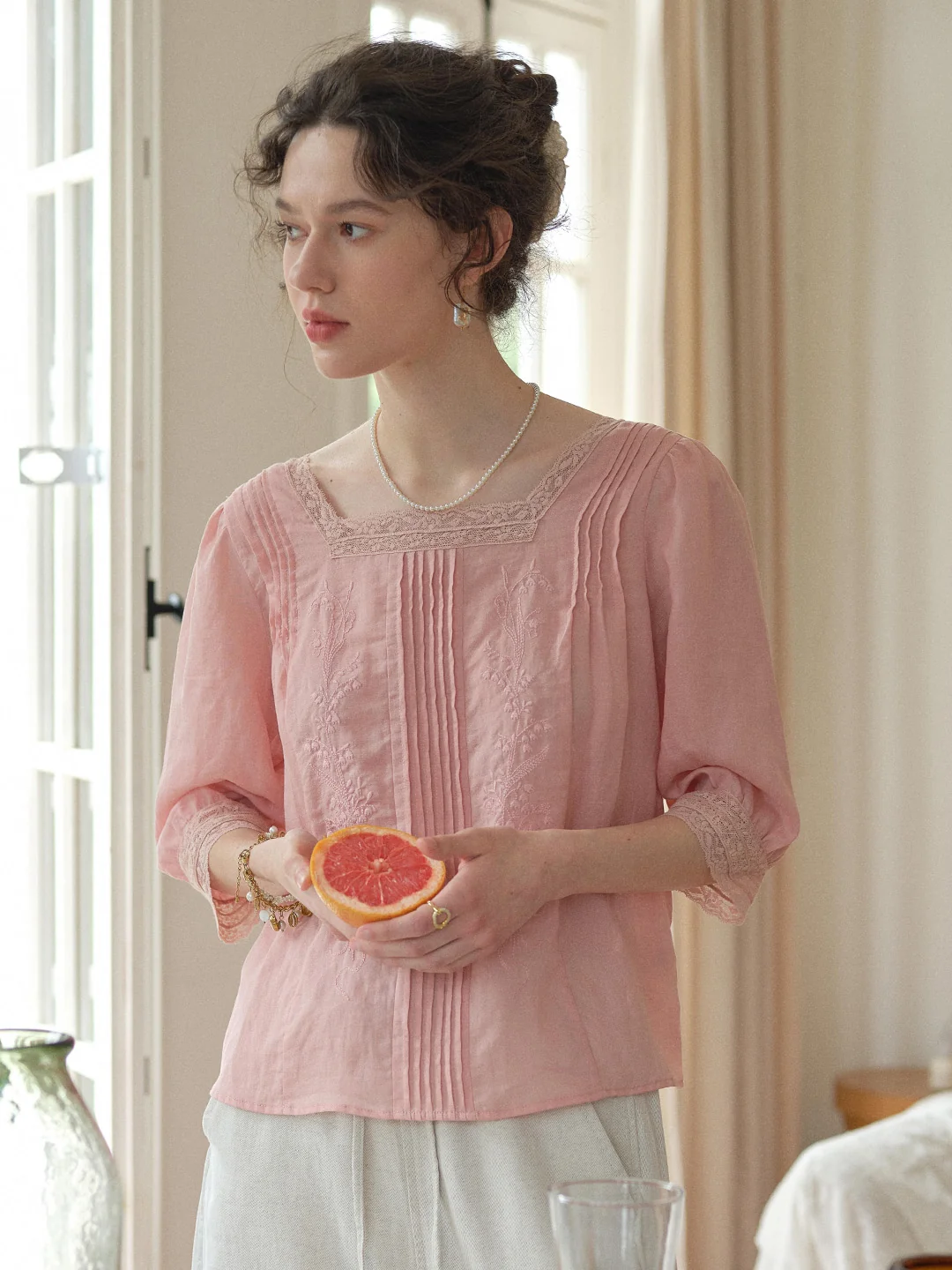 Raina Square Neck Embroidery Blouse