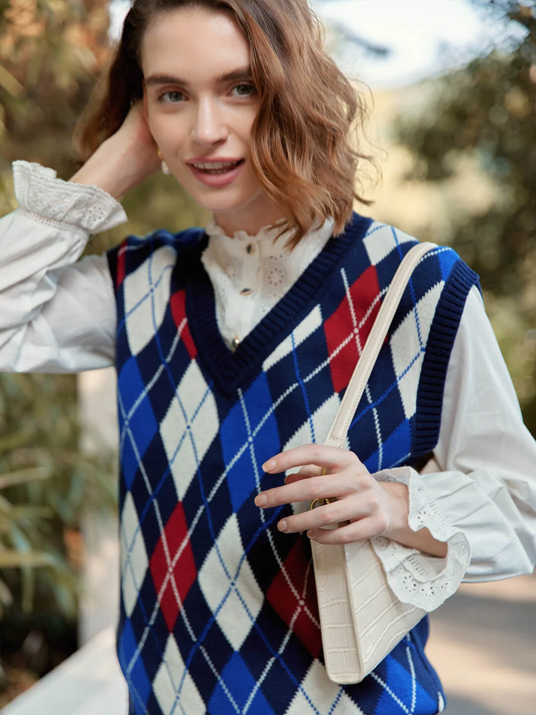 【Final Sale】Jolene Argyle Patterned Dark Blue Knit Vest Sweater