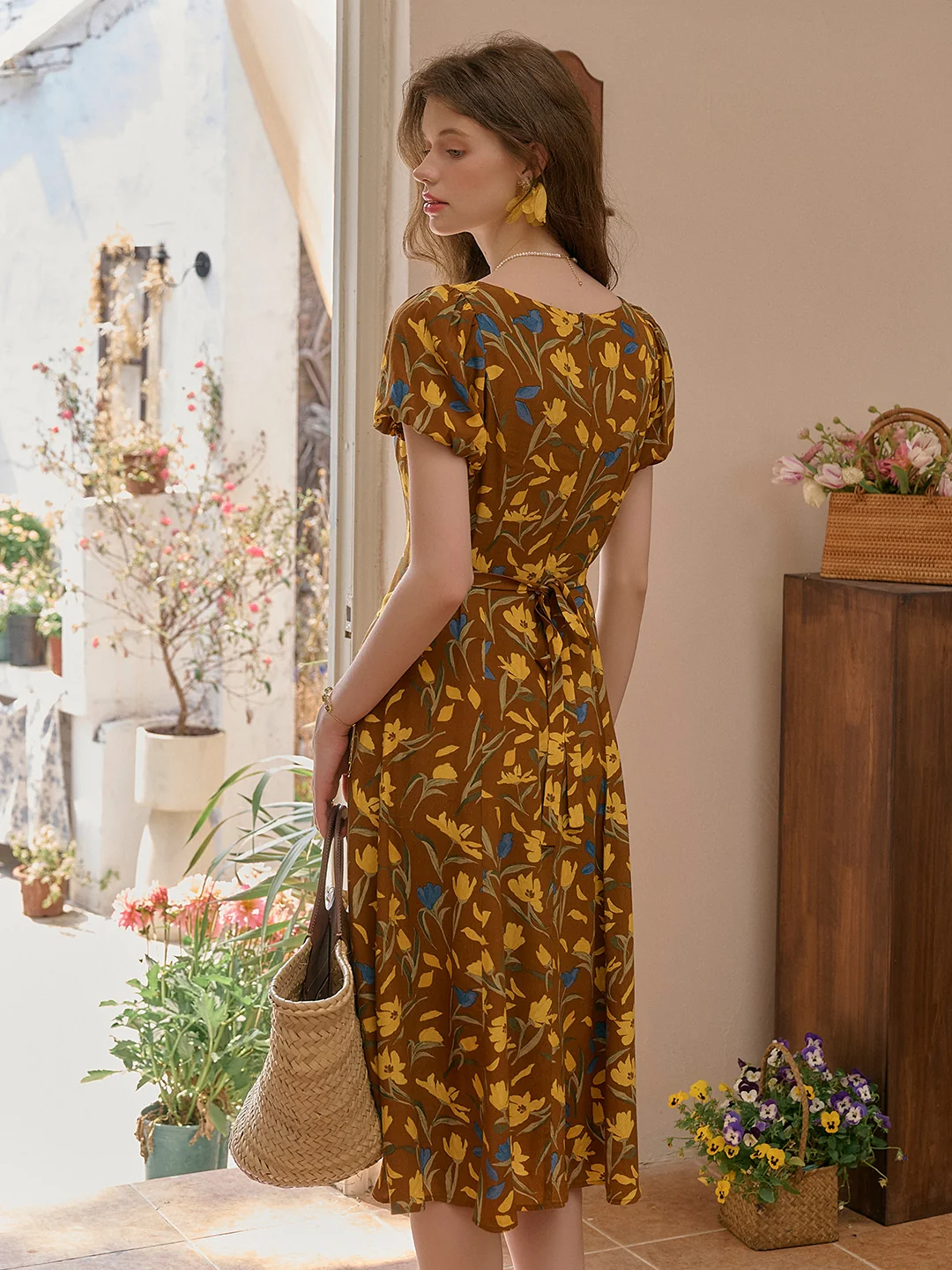 Emma Square Neck Lace Puff Sleeves Dress