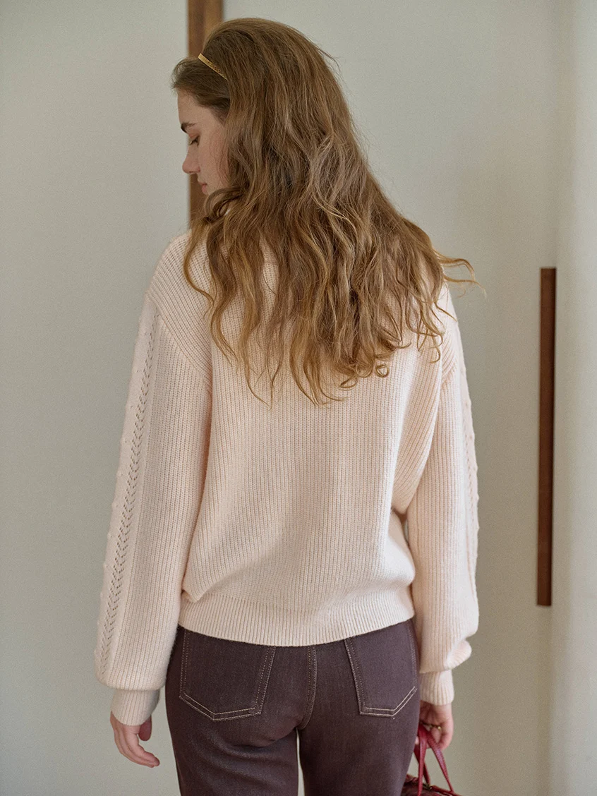 Araya Round Neck Pointelle Knit Sweater