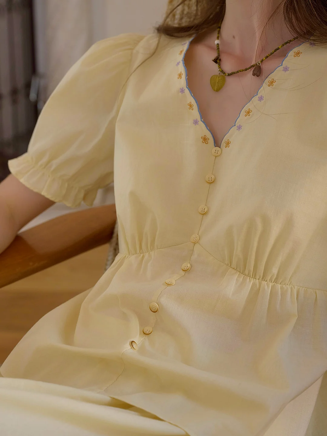 Margaret V-Neck Waist 100% Cotton Blouse