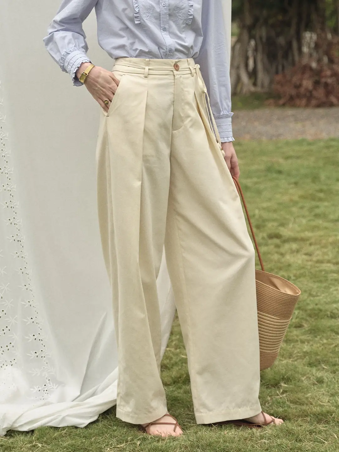 Quincy Pleated Cotton Trousers