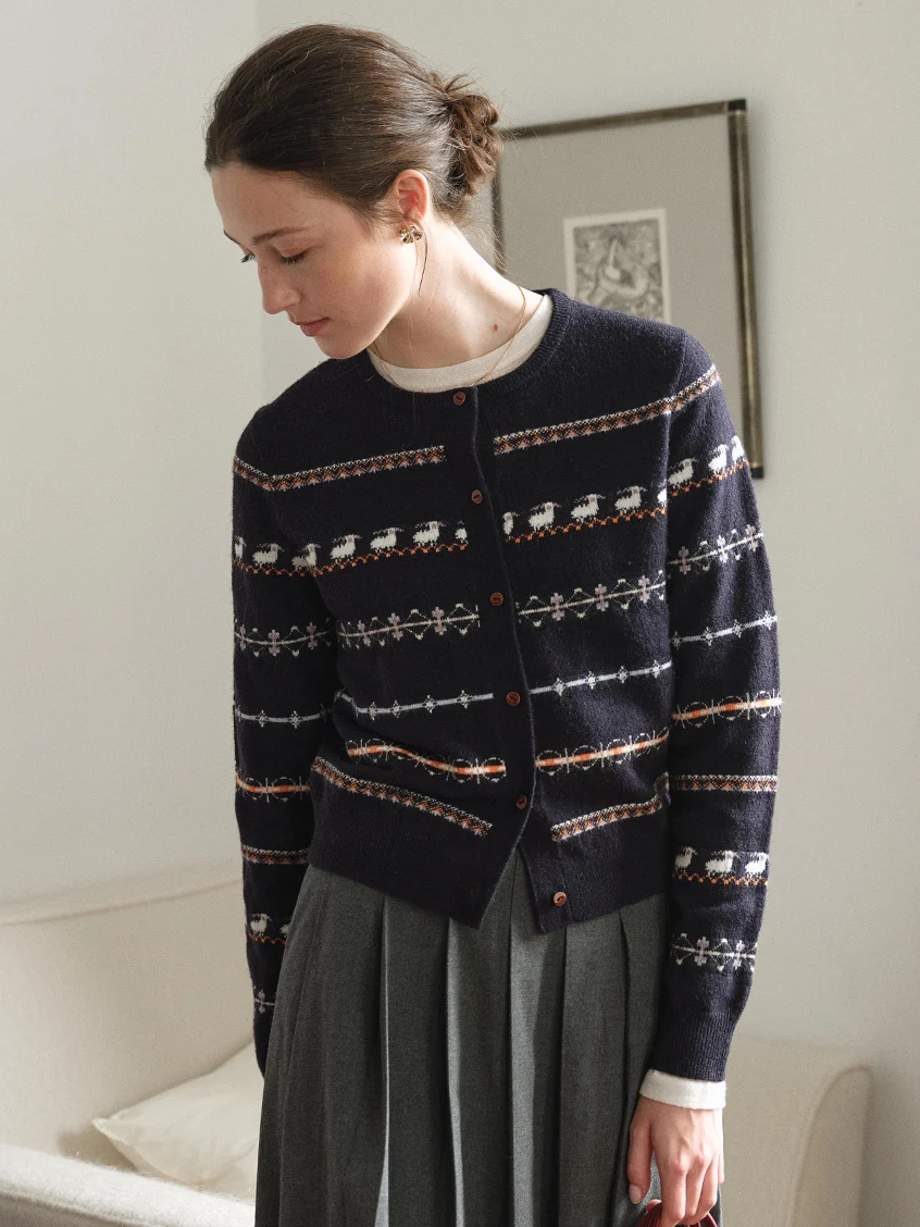 Tania Fair Isle Button-Front Cropped Cardigan