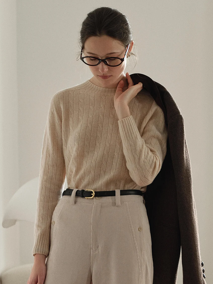 Shay Cable-Knit Lightweight Wool-Cashmere Sweater