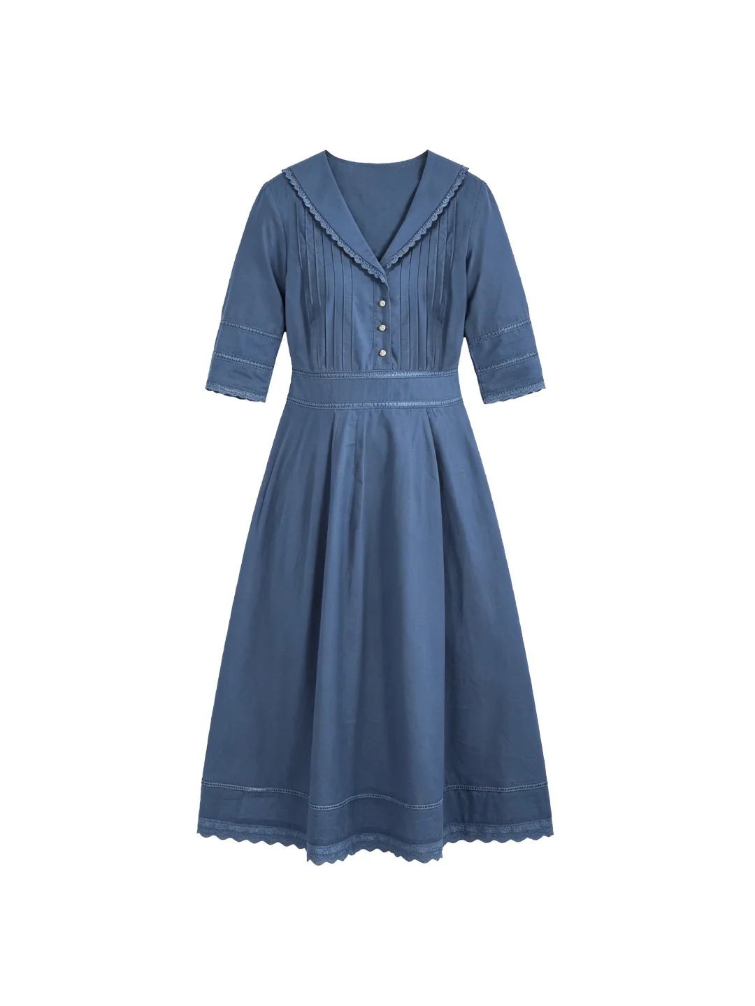 Fiona 100% Cotton Demin Blue Midi Dress