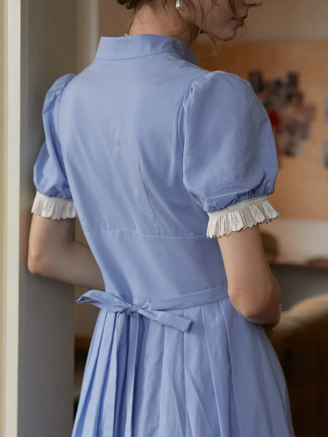 Ocean V-Neck Puff Sleeves 100% Cotton Dress