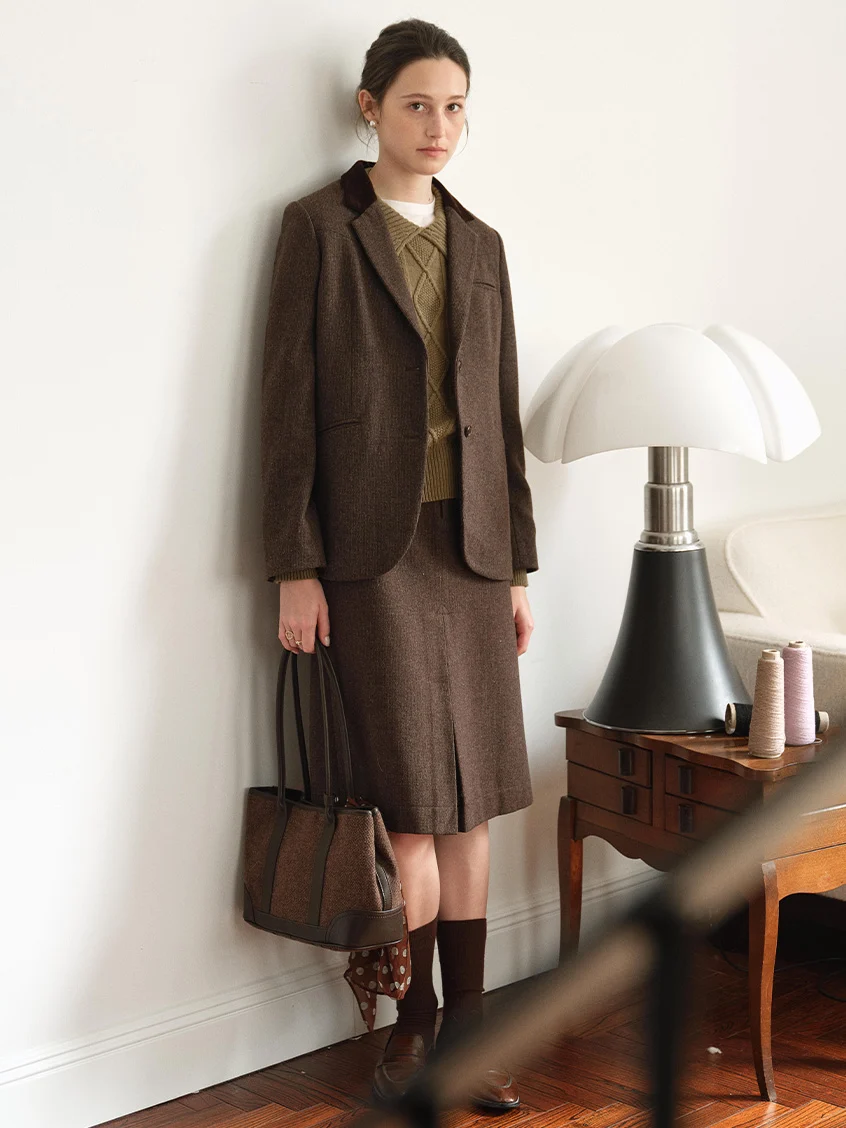 Zemira Lapel Collar Cable Knit Sweater